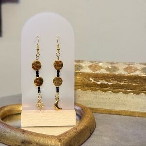 Gold and Black Dangle  sun and moon Earrings